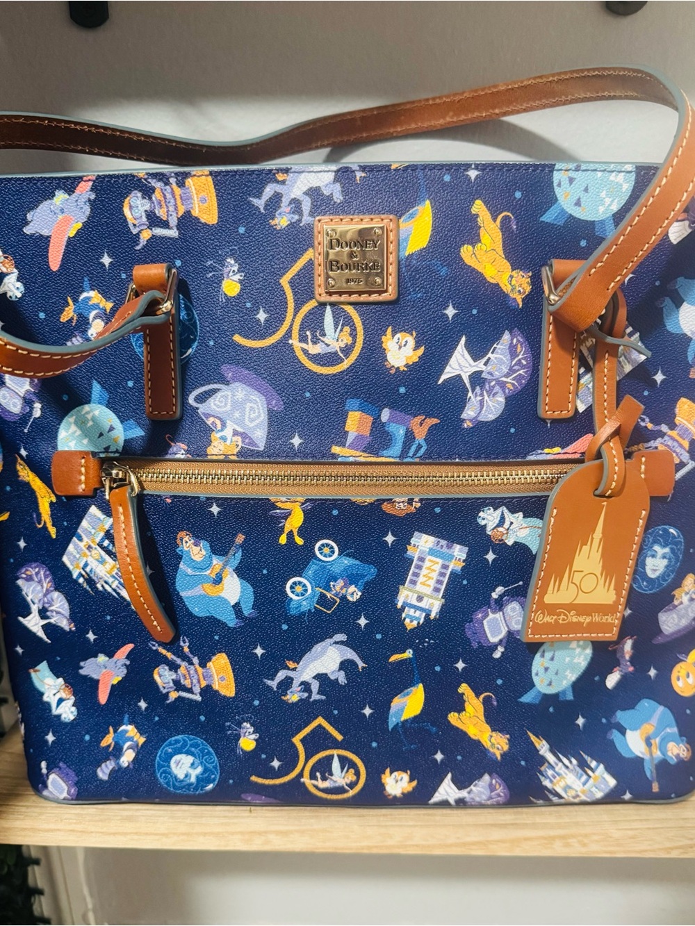 Dooney & Bourke Navy 50th Anniversary Disney Tote with Tan Trim
